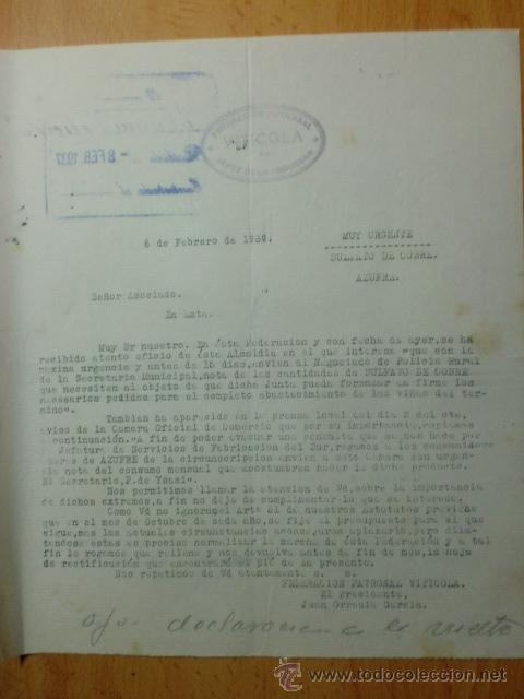 Lettres commerciales: CARTA COMERCIAL. CADIZ. JEREZ. FEBRERO 1937. SINDICATO OFICIAL DE CRIADORES EXPORTADORES DE VINOS.