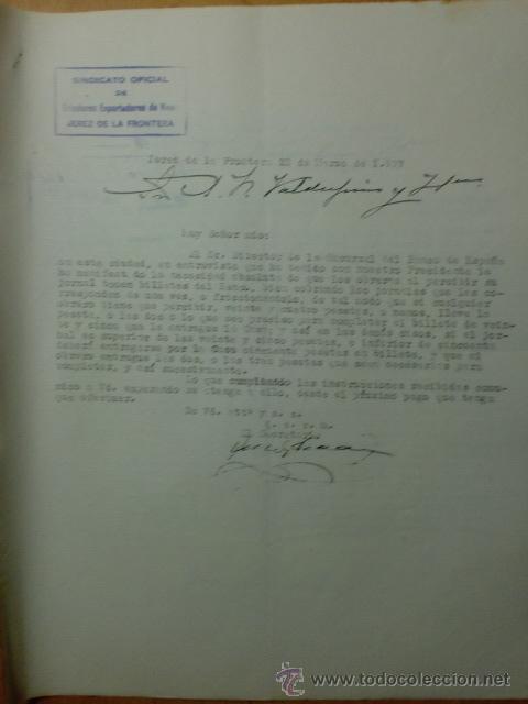 Commercial Letters: CARTA COMERCIAL. CADIZ. JEREZ. MARZO 1937. SINDICATO OFICIAL DE CRIADORES EXPORTADORES DE VINOS.