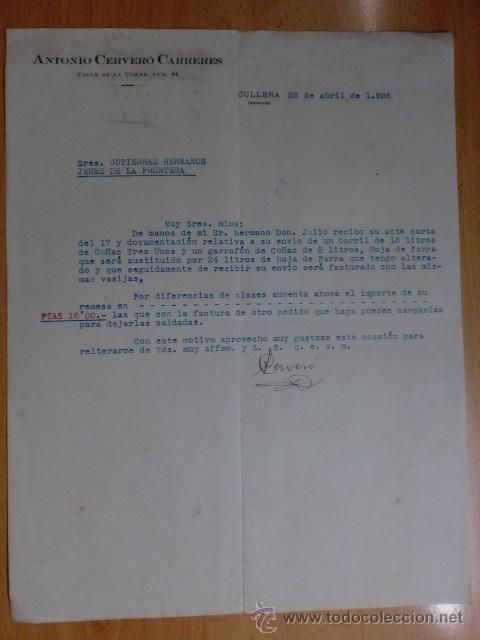 Cartas comerciales: CARTA COMERCIAL. CULLERA. ABRIL 1926. ANTONIO CERVERO CARRERES.