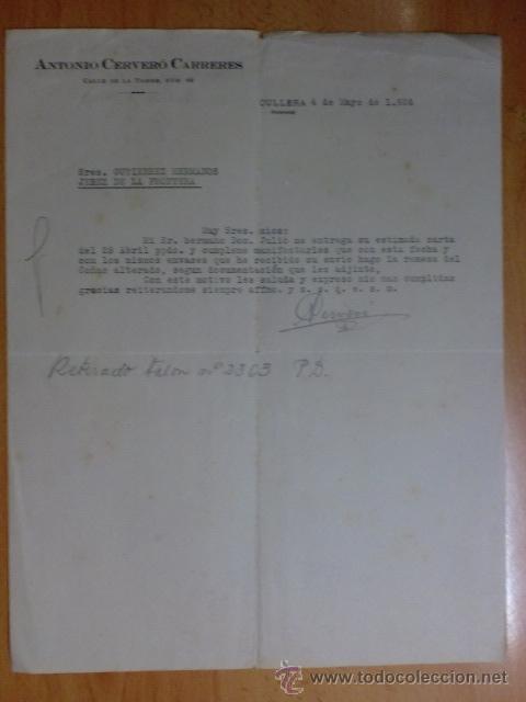 Cartas comerciales: CARTA COMERCIAL. CULLERA. MAYO 1926. ANTONIO CERVERO CARRERES.