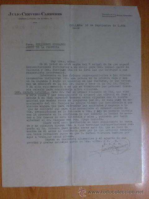 Cartas comerciales: CARTA COMERCIAL. CULLERA. SEPTIEMBRE 1926. ANTONIO CERVERO CARRERES.