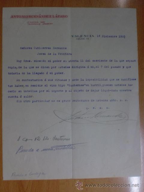 Cartas comerciales: CARTA COMERCIAL. VALENCIA. DECIEMBRE 1925. ANTONIO HERNANDEZ LAZARO.
