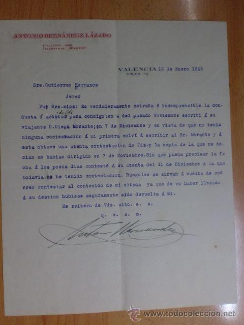 Cartas comerciales: CARTA COMERCIAL. VALENCIA. ENERO 1926. ANTONIO HERNANDEZ LAZARO.