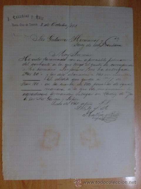 Cartas comerciales: CARTA COMERCIAL. STA. CRUZ DE TENERIFE. OCTUBRE 1883. J. CALLEJA Y RUIZ.
