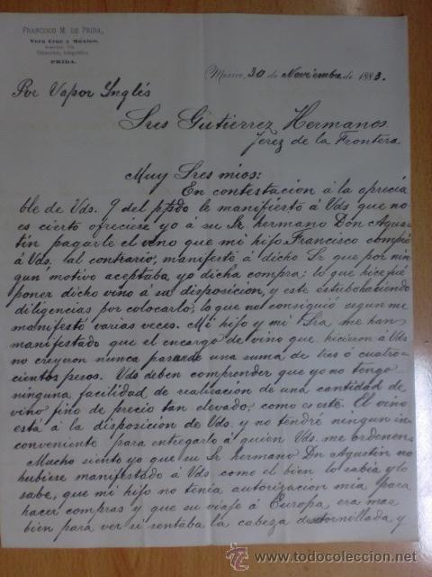Cartas comerciales: CARTA COMERCIAL. MEXICO, MEXICO. NOVIEMBRE 1883. FRANCISCO M. DE PRIDA.