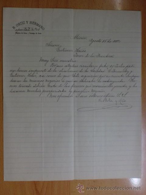 Cartas comerciales: CARTA COMERCIAL. MEXICO, MEXICO. AGOSTO 1882. R. ORTIZ Y HERMANO.