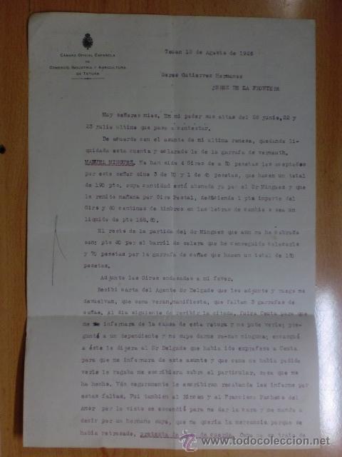 Cartas comerciales: CARTA COMERCIAL. TETUAN. AGOSTO 1926. CAMARA OFICIAL ESPA&Ntilde;OLA DE COMERCIO, INDUSTRIA Y AGRICULTURA.