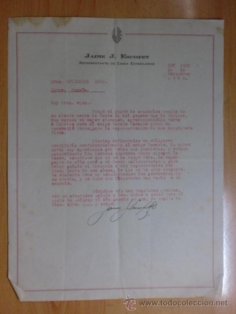 Cartas comerciales: CARTA COMERCIAL. NEW YOR. NOVIEMBRE 1926. JAIME J. ESCOFET. REPRESENTANTE DE CASAS EXTRANJERAS.