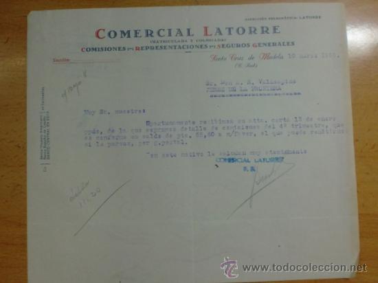 Cartas comerciales: CARTA COMERCIAL. SANTA CRUZ DE MUDELA. MARZO 1955. COMERCIAL LA TORRE. COMISIONES REPRESENTACIONES.