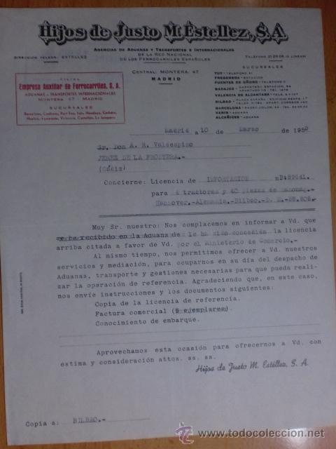 Cartas comerciales: CARTA COMERCIAL. MADRID. MARZO 1953. HIJOS DE JUSTO M. ESTELLEZ, S. A. AGENCIA DE ADUANAS.
