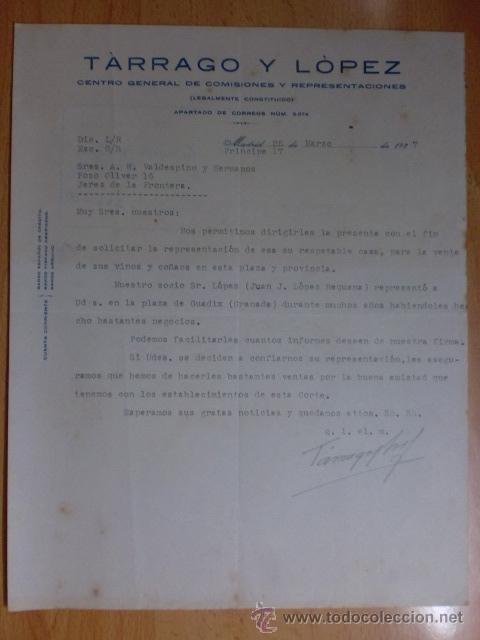 Cartas comerciales: CARTA COMERCIAL. MADRID. MARZO 1927. TARRAGO Y LOPEZ. CENTRO GERAL. DE COMISIONES Y REPRESENTACIONES