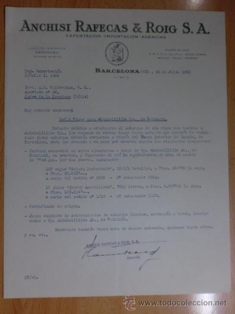 Cartas comerciales: CARTA COMERCIAL. BARCELONA. JULIO 1953. ANCHISI RAFECAS Y ROIG, S. A. EXPORTACION, IMPORTACION.