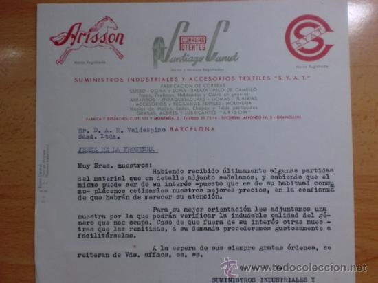 Cartas comerciales: CARTA COMERCIAL. BARCELONA. SEPTIEMBRE 1955. SANTIAGO CANUT. ARISSON-SYAT, SUMINISTROS INDUSTRIALES
