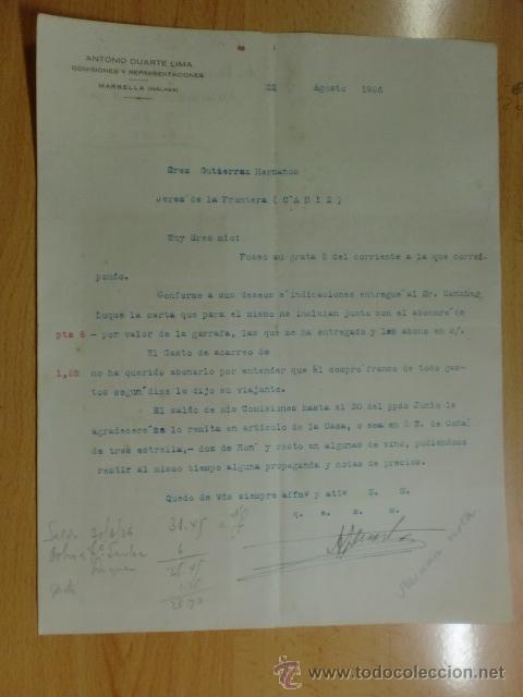 Gesch&auml;ftsbriefe: CARTA COMERCIAL. MARBELLA. AGOSTO 1926. ANTONIO DUARTE LIMA. COMISIONES Y REPRESENTACIONES.