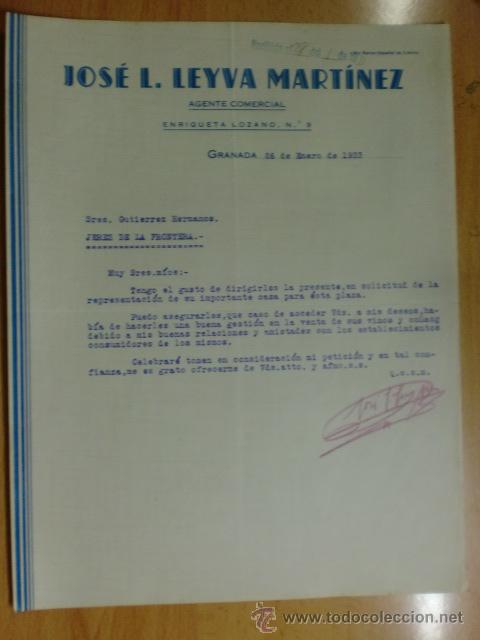 Gesch&auml;ftsbriefe: CARTA COMERCIAL. GRANADA. ENERO 1933. JOSE L. LEYVA MARTINEZ. AGENTE COMERCIAL.