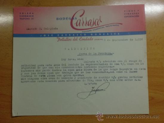 Gesch&auml;ftsbriefe: CARTA COMERCIAL. BOLLULLOS DEL CONDADO. SEPTIEMBRE 1956. BODEGAS CARRASCO.