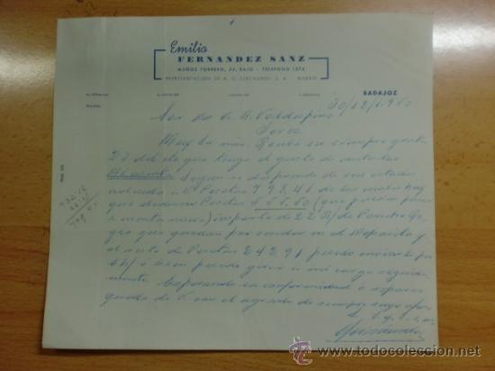 Gesch&auml;ftsbriefe: CARTA COMERCIAL. BILBAO. DICIEMBRE 1950. EMILIO FERNANDEZ SANZ. REPRESENTACIONES.