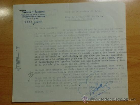 Gesch&auml;ftsbriefe: CARTA COMERCIAL. LOGRO&Ntilde;O, HARO. NOVIEMBRE 1951. CANTERA Y LACUESTA. REPRESENTACIONES GENERALES.