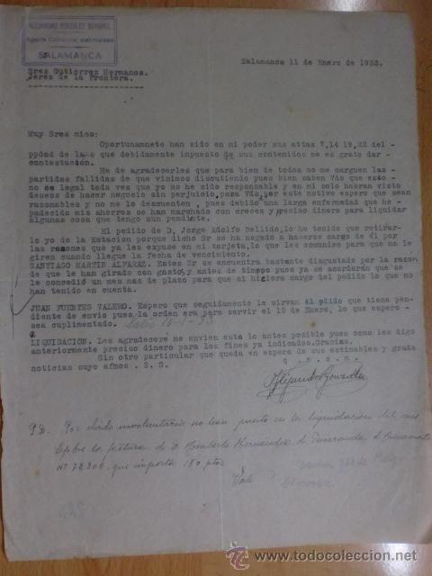 Gesch&auml;ftsbriefe: CARTA COMERCIAL. SALAMANCA. ENERO 1933. ALEJANDRO GONZALEZ SANCHEZ. AGENTE COMERCIAL MATRICULADO.