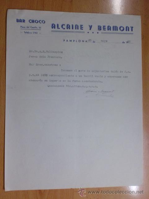 Gesch&auml;ftsbriefe: CARTA COMERCIAL. PAMPLONA. MAYO 1955. ALCAINE Y BEAMONT. BAR CHOCO.