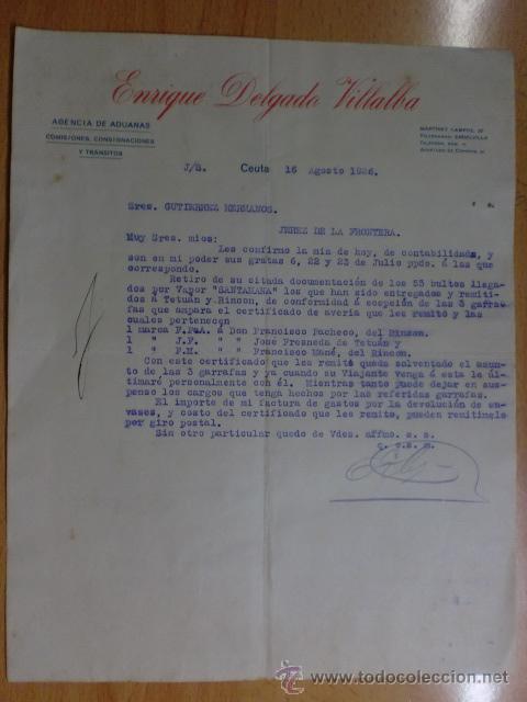 Cartas comerciales: CARTA COMERCIAL. CEUTA. AGOSTO 1926. ENRIQUE DELGADO VILLALBA. AGENCIA DE ADUANAS.