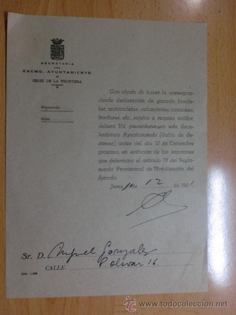 Cartas comerciales: CARTA COMERCIAL. JEREZ. DICIEMBRE 1951. SECRETARIA DEL AYUNTAMIENTO DE JEREZ DE LA FRONTERA.