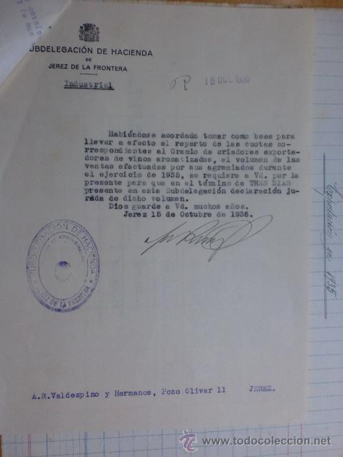 Cartas comerciais: CARTA COMERCIAL. JEREZ. OCTUBRE 1936. SUBDELEGACION DE HACIENDA DE JEREZ DE LA FRONTERA.