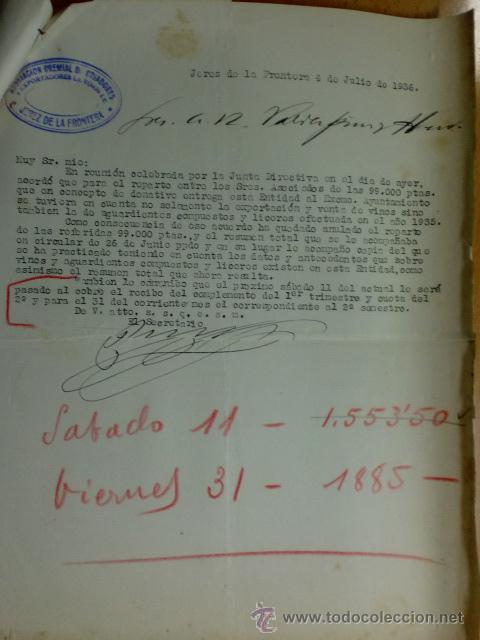 Cartas comerciais: CIRCULAR. JEREZ. JULIO 1936. ASOCIACION GENERAL DE CRIADORES Y EXPORTADORES DE VINOS DE JEREZ.