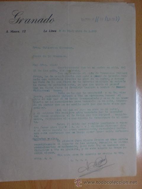 Cartas comerciais: CARTA COMERCIAL. LA LINEA. DICIEMBRE 1933. GRANADO.