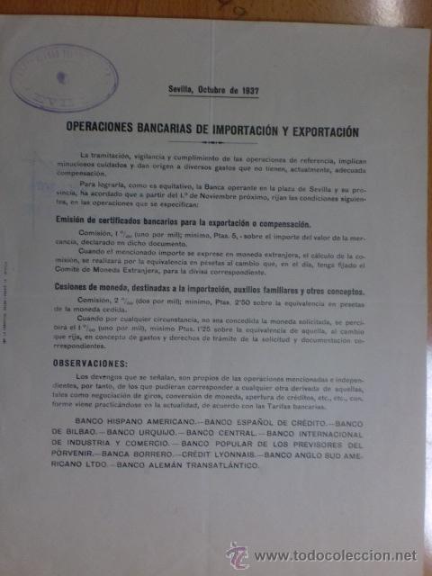 Commercial Letters: CIRCULAR. SEVILLA. OCTUBRE 1937. OPERACIONES BANCARIAS DE IMPORTACION Y EXPORTACION.