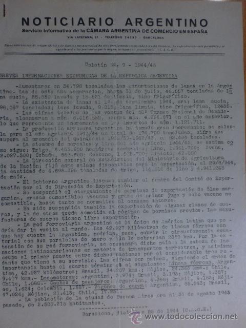 Commercial Letters: CIRCULAR. BARCELONA. DICIEMBRE 1944. NOTICIARIO ARGENTINO. BOLETIN N&ordm; 9 - 1944/45. VER EXPLICACION.