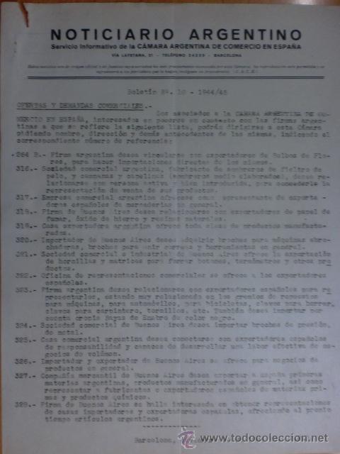 Commercial Letters: CIRCULAR. BARCELONA. DICIEMBRE 1944. NOTICIARIO ARGENTINO. BOLETIN N&ordm; 10 - 1944/45. VER EXPLICACION.