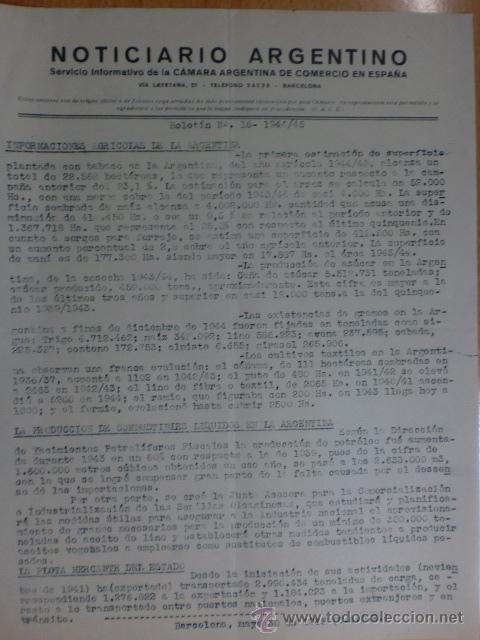 Commercial Letters: CIRCULAR. BARCELONA. MAYO 1945. NOTICIARIO ARGENTINO. BOLETIN N&ordm; 16 - 1944/45. VER EXPLICACION.