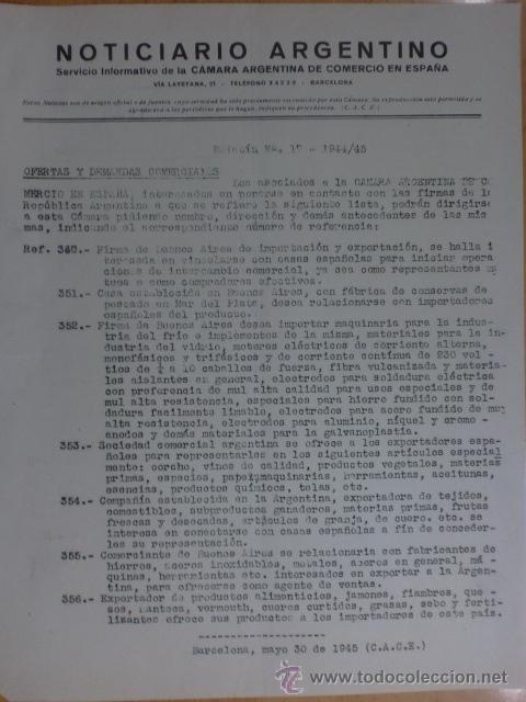 Commercial Letters: CIRCULAR. BARCELONA. MAYO 1945. NOTICIARIO ARGENTINO. BOLETIN N&ordm; 17 - 1944/45. VER EXPLICACION.