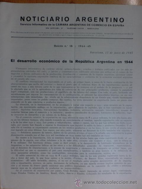 Commercial Letters: CIRCULAR. BARCELONA. JUNIO 1945. NOTICIARIO ARGENTINO. BOLETIN N&ordm; 18 - 1944/45. VER EXPLICACION.
