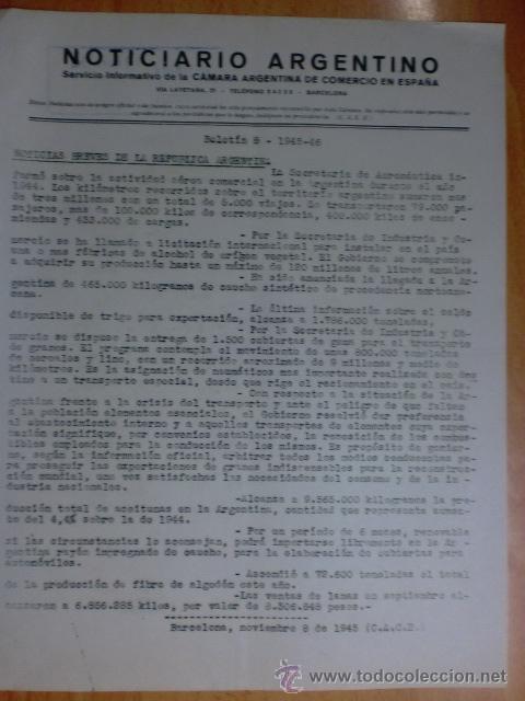 Commercial Letters: CIRCULAR. BARCELONA. NOVIEMBRE 1945. NOTICIARIO ARGENTINO. BOLETIN N&ordm; 8 - 1945/46. VER EXPLICACION.