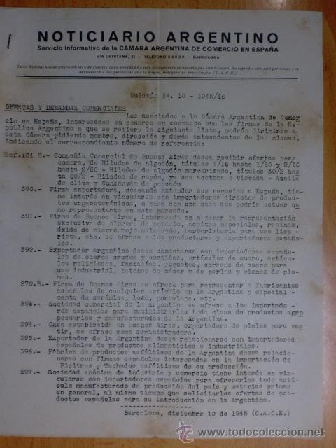 Cartas comerciais: CIRCULAR. BARCELONA. DICIEMBRE 1945. NOTICIARIO ARGENTINO. BOLETIN N&ordm; 10 - 1945/46. VER EXPLICACION.