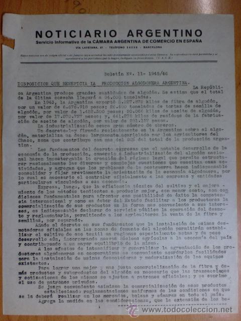 Cartas comerciais: CIRCULAR. BARCELONA. FEBRERO 1945. NOTICIARIO ARGENTINO. BOLETIN N&ordm; 11 - 1945/46. VER EXPLICACION.