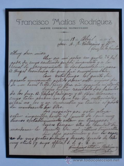 Cartas comerciais: CARTA COMERCIAL. GRANADA. ABRIL 1934. FRANCISCO MATIAS RODRIGUEZ. AGENTE COMERCIAL COLEGIADO.
