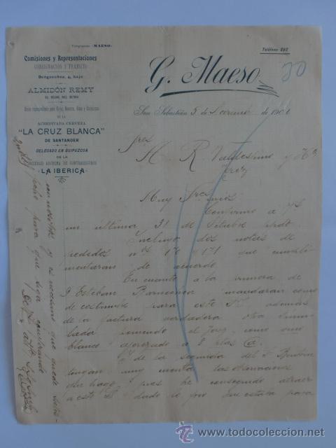 Cartas comerciais: CARTA COMERCIAL. SAN SEBASTIAN. MOVIEMBRE 1902. G. MAESO. COMISIONES Y REPRESENTACIONES.