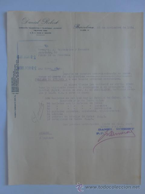 Gesch&auml;ftsbriefe: CARTA COMERCIAL. BARCELONA. NOVIEMBRE 1934. DANIEL ROBERT.
