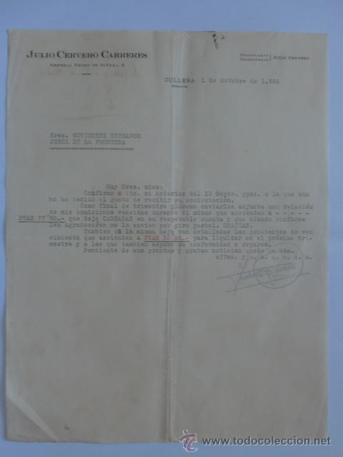 Gesch&auml;ftsbriefe: CARTA COMERCIAL. CULLERA, VALENCIA. OCTUBRE 1926. JULIO CERVERO CARRERES.