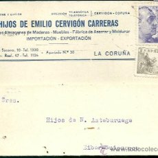 Cartas comerciales: TARJETA POSTAL COMERCIAL CIRCULADA DE LA FIRMA, HIJOS DE EMILIO CERVIGÓN, LA CORUÑA, 1946