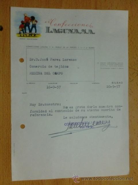 Lettres commerciales: CARTA COMERCIAL. BILBAO. SEPTIEMBRE 1957.CONFECCIONES LAGUNA, S. A. MARCA REGISTRADA.