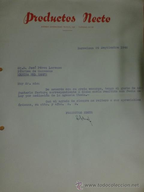 Lettres commerciales: CARTA COMERCIAL.BARCELONA. SEPTIEMBRE 1948. PRODUCTOS NECTO.