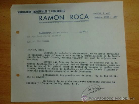 Lettres commerciales: CARTA COMERCIAL. BARCELONA. ENERO 1949. SUMINISTROS INDUSTRIALES Y COMERCIALES RAMON ROCA.