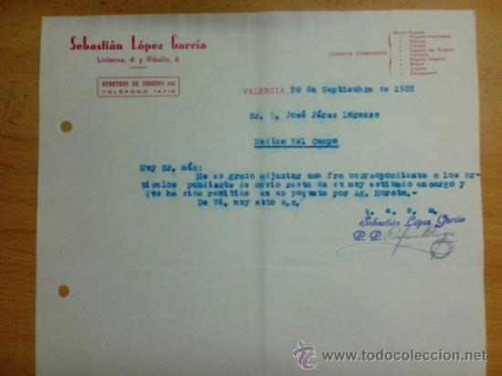 Lettres commerciales: CARTA COMERCIAL. VALENCIA. SEPTIEMBRE 952. SEBASTIAN LOPEZ GARCIA.
