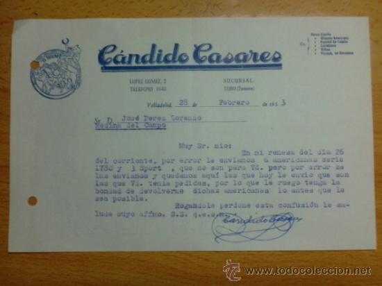 Lettres commerciales: CARTA COMERCIAL. VALLADOLID. FEBRERO 1953. CANDIDO CASARES. CONFECCIONES PARA CABALLERO EL TRIUNFO.