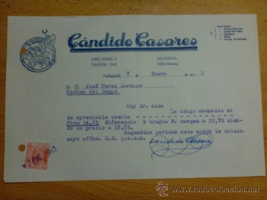 Cartas comerciais: CARTA COMERCIAL. VALLADOLID. ENERO  1953. CANDIDO CASARES. CONFECCIONES PARA CABALLERO EL TRIUNFO.