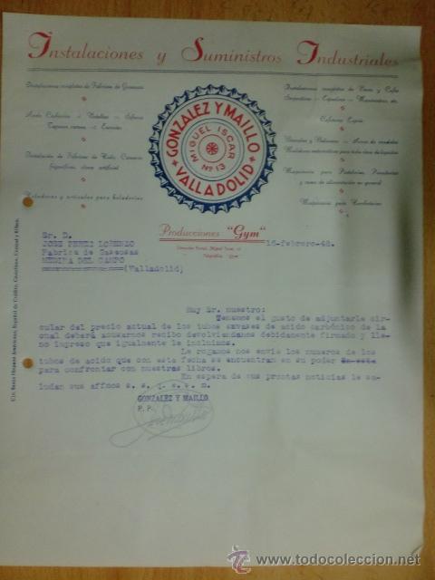Lettres commerciales: CARTA COMERCIAL. VALLADOLID. FEBRERO 1948. GONZALEZ Y MAILLO. INSTALACIONES Y SUMINISTRO INDUSTRIAL.